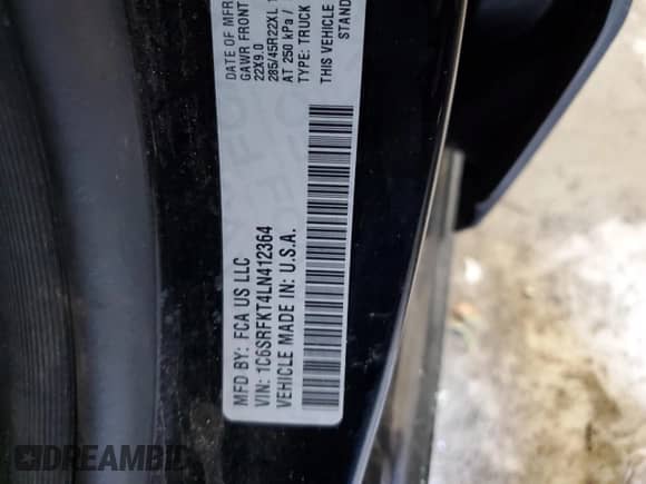 2020 Ram 1500 Longhorn with VIN 1C6SRFKT4LN412364, listed as a Copart auction lot 64650025 with 84,518 mi miles and Clean title. Bid and sale history available at DreamBid. Image 13.