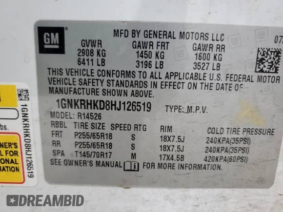 2017 Chevrolet Traverse LT z VIN 1GNKRHKD8HJ126519, wystawiony jako Copart lot #71769375 z przebiegiem 142 573 mil mil oraz Szkoda całkowita • Salvage title. Historia ofert i sprzedaży dostępna na DreamBid. Obrazek 13.