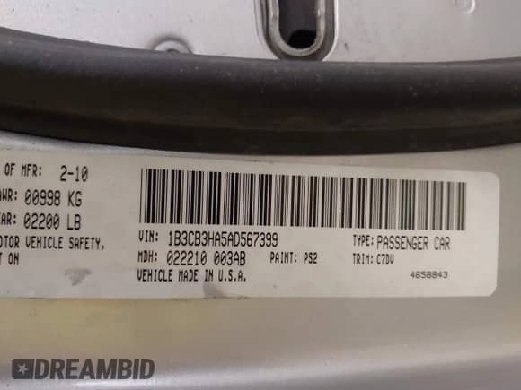 2010 Dodge Caliber Mainstreet with VIN 1B3CB3HA5AD567399, listed as a IAAI auction lot 43418682 with 196,239 mi miles and . Bid and sale history available at DreamBid. Image 9.