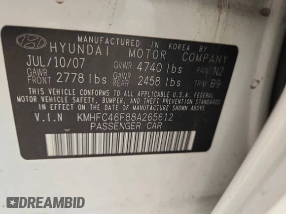 2008 Hyundai Azera Limited z VIN KMHFC46F88A265612, wystawiony jako Copart lot #82269515 z przebiegiem 174 801 mil mil oraz Szkoda całkowita • Salvage title. Historia ofert i sprzedaży dostępna na DreamBid. Obrazek 12.
