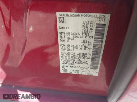 2012 Nissan Pathfinder Silver Edition с VIN 5N1AR1NB6CC606217, выставлен на аукционе IAAI как лот 42568307 с пробегом 150 317 миль миль и . История ставок и продаж доступна на DreamBid. Изображение 9.