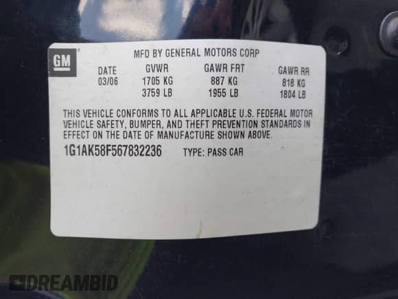 2006 Chevrolet Cobalt LS z VIN 1G1AK58F567832236, wystawiony jako IAAI lot #42929257 z przebiegiem 122 187 mil mil oraz . Historia ofert i sprzedaży dostępna na DreamBid. Obrazek 9.