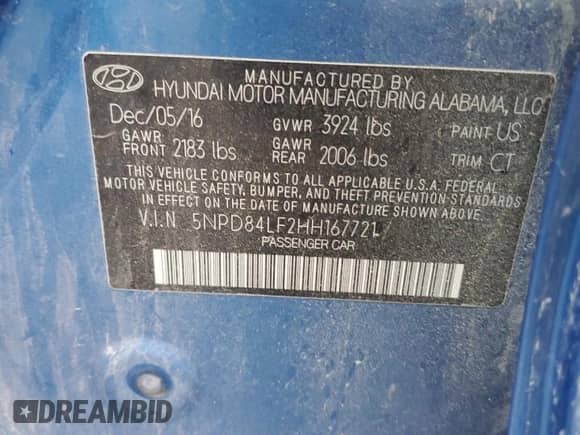 2017 Hyundai Elantra Value Edition with VIN 5NPD84LF2HH167721, listed as a Copart auction lot 71504925 with 83,265 mi miles and Salvage title. Bid and sale history available at DreamBid. Image 12.