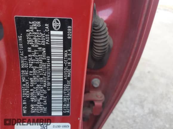 2014 Toyota Camry L с VIN 4T1BF1FKXEU785449, выставлен на аукционе Copart как лот 85111125 с пробегом 214 089 миль миль и Чистый • Clean title. История ставок и продаж доступна на DreamBid. Изображение 12.