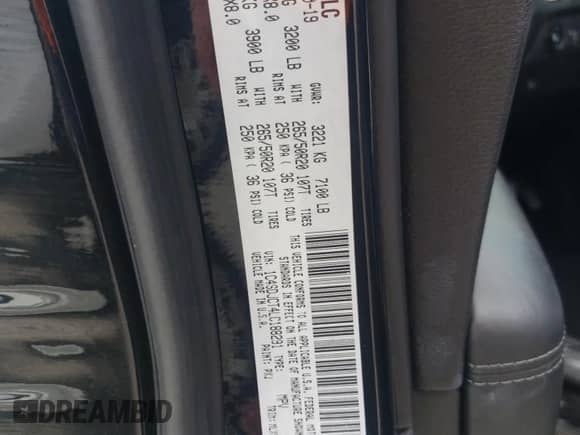 2020 Dodge Durango R/T with VIN 1C4SDJCT4LC188291, listed as a Copart auction lot 61359135 with 66,780 mi miles and Salvage title. Bid and sale history available at DreamBid. Image 13.