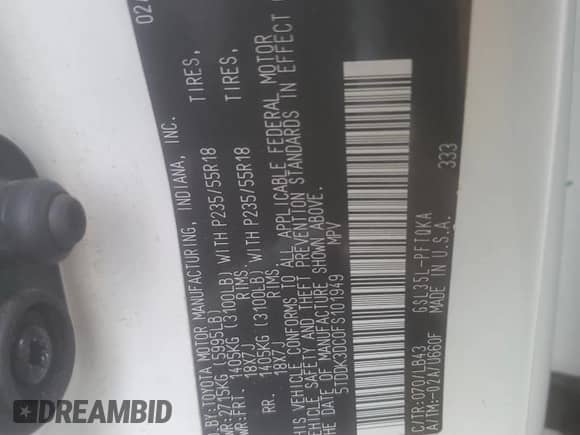 2015 Toyota Sienna Limited with VIN 5TDDK3DC0FS101949, listed as a Copart auction lot 61479235 with 100,898 mi miles and Salvage title. Bid and sale history available at DreamBid. Image 13.