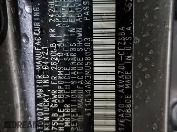 2021 Toyota Camry SE z VIN 4T1G11AK3MU580503, wystawiony jako Copart lot #58383895 z przebiegiem 52 516 mil mil oraz Szkoda całkowita • Salvage title. Historia ofert i sprzedaży dostępna na DreamBid. Obrazek 12.