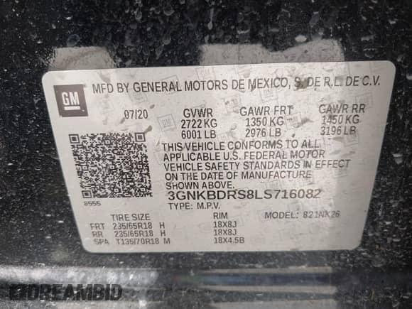 2020 Chevrolet Blazer LT with VIN 3GNKBDRS8LS716082, listed as a IAAI auction lot 42469195 with 91,524 mi miles and . Bid and sale history available at DreamBid. Image 9.