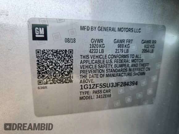 2018 Chevrolet Malibu Hybrid с VIN 1G1ZF5SU3JF284394, выставлен на аукционе Copart как лот 63410085 с пробегом 92 369 миль миль и На запчасти • Non repairable. История ставок и продаж доступна на DreamBid. Изображение 12.