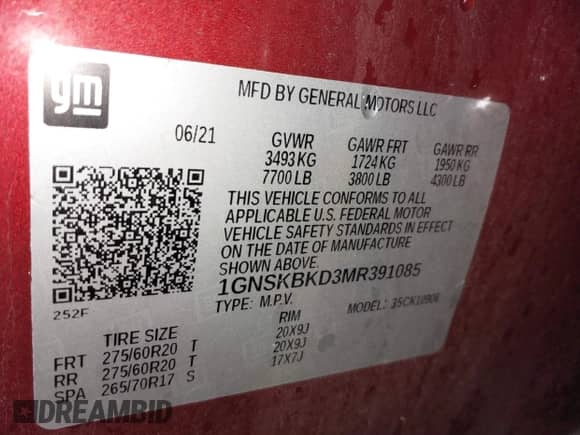 2021 Chevrolet Suburban LS z VIN 1GNSKBKD3MR391085, wystawiony jako IAAI lot #41587789 z przebiegiem 78 957 mil mil oraz . Historia ofert i sprzedaży dostępna na DreamBid. Obrazek 9.