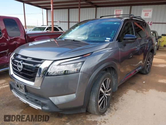 2023 Nissan Pathfinder Platinum with VIN 5N1DR3DG2PC250280, listed as a IAAI auction lot 42248770 with 31,154 mi miles and . Bid and sale history available at DreamBid. Image 2.