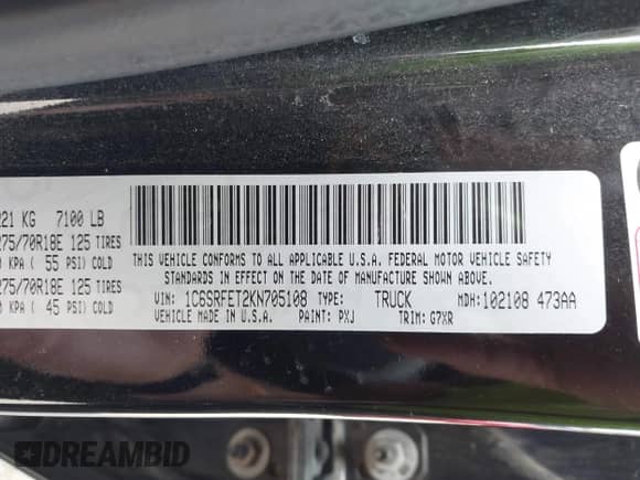 2019 Ram 1500 Rebel z VIN 1C6SRFET2KN705108, wystawiony jako IAAI lot #43163417 z przebiegiem 110 932 mil mil oraz . Historia ofert i sprzedaży dostępna na DreamBid. Obrazek 9.