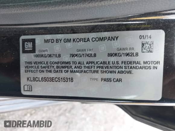 2014 Chevrolet Spark LT с VIN KL8CL6S03EC515318, выставлен на аукционе IAAI как лот 42130495 с пробегом 56 208 миль миль и . История ставок и продаж доступна на DreamBid. Изображение 9.