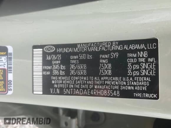 2024 Hyundai Santa Cruz SE с VIN 5NTJADAE4RH083548, выставлен на аукционе Copart как лот 71713204 с пробегом 23 816 миль миль и На запчасти • Non repairable. История ставок и продаж доступна на DreamBid. Изображение 12.