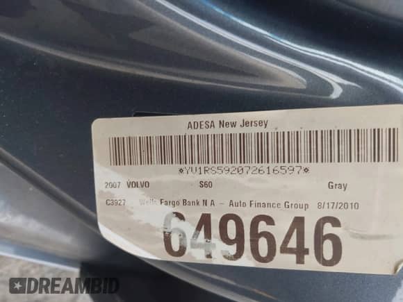 2007 Volvo S60 2.5L Turbo с VIN YV1RS592072616597, выставлен на аукционе IAAI как лот 42969619 с пробегом 140 919 миль миль и . История ставок и продаж доступна на DreamBid. Изображение 9.