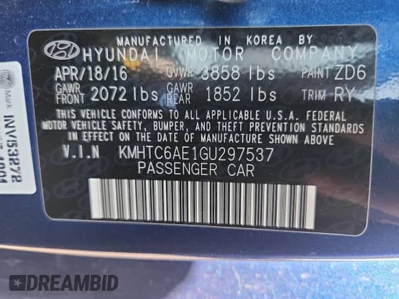 2016 Hyundai Veloster Turbo с VIN KMHTC6AE1GU297537, выставлен на аукционе Copart как лот 68062035 с пробегом 97 040 миль миль и Чистый • Clean title. История ставок и продаж доступна на DreamBid. Изображение 12.