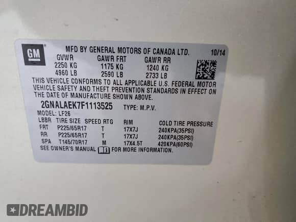 2015 Chevrolet Equinox LS z VIN 2GNALAEK7F1113525, wystawiony jako Copart lot #84756655 z przebiegiem 52 047 mil mil oraz Szkoda całkowita • Salvage title. Historia ofert i sprzedaży dostępna na DreamBid. Obrazek 12.