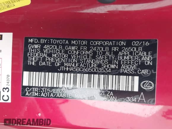 2016 Lexus RC 200t F Sport с VIN JTHHA5BC6G5003534, выставлен на аукционе IAAI как лот 41969687 с пробегом 91 276 миль миль и . История ставок и продаж доступна на DreamBid. Изображение 9.