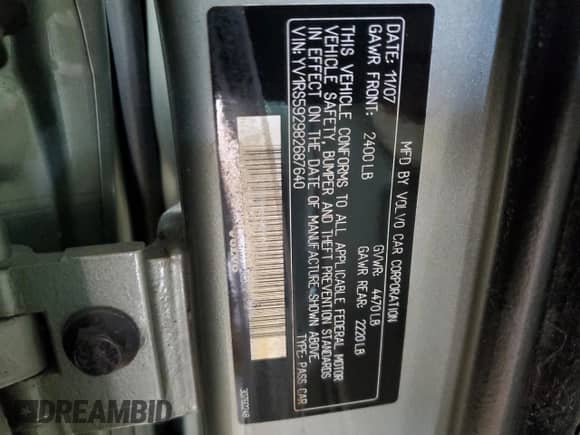 2008 Volvo S60 2.5T с VIN YV1RS592982687640, выставлен на аукционе Copart как лот 82159925 с пробегом 238 504 миль миль и Списание • Salvage title. История ставок и продаж доступна на DreamBid. Изображение 12.