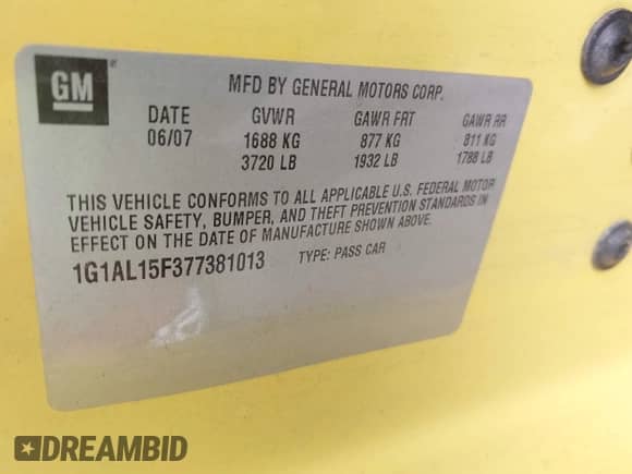 2007 Chevrolet Cobalt LT с VIN 1G1AL15F377381013, выставлен на аукционе IAAI как лот 43254433 с пробегом 174 716 миль миль и . История ставок и продаж доступна на DreamBid. Изображение 9.