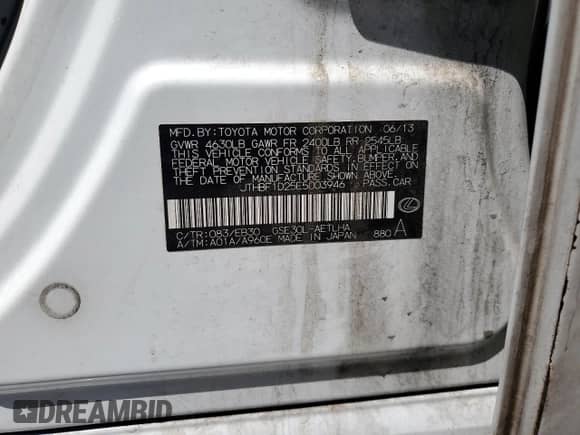 2014 Lexus IS 250 с VIN JTHBF1D25E5003946, выставлен на аукционе Copart как лот 68292575 с пробегом 98 096 миль миль и Чистый • Clean title. История ставок и продаж доступна на DreamBid. Изображение 13.