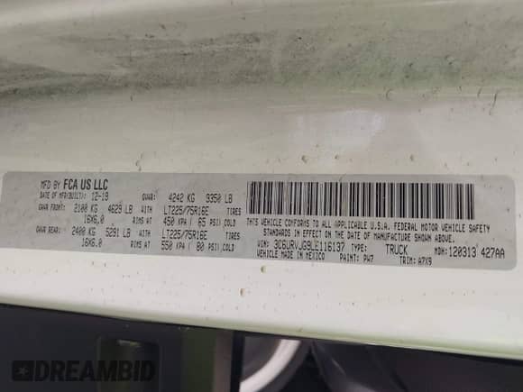 2020 Ram ProMaster Cargo с VIN 3C6URVJG9LE116137, выставлен на аукционе IAAI как лот 42784591 с пробегом 184 768 миль миль и . История ставок и продаж доступна на DreamBid. Изображение 9.