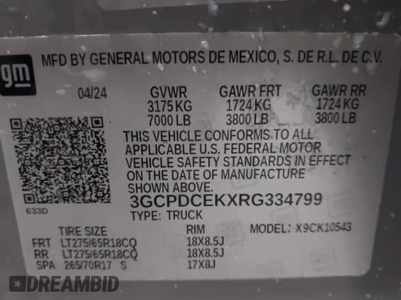 2024 Chevrolet Silverado 1500 Custom Trail Boss с VIN 3GCPDCEKXRG334799, выставлен на аукционе IAAI как лот 41946051 с пробегом 16 321 миль миль и . История ставок и продаж доступна на DreamBid. Изображение 9.