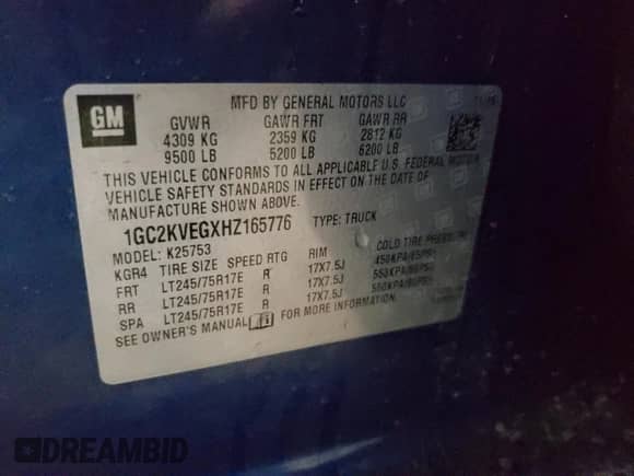 2017 Chevrolet Silverado 2500HD LT с VIN 1GC2KVEGXHZ165776, выставлен на аукционе Copart как лот 54819805 с пробегом 71 481 миль миль и Чистый • Clean title. История ставок и продаж доступна на DreamBid. Изображение 12.