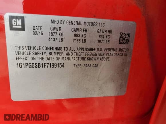 2015 Chevrolet Cruze LTZ z VIN 1G1PG5SB1F7199154, wystawiony jako Copart lot #67672145 z przebiegiem 146 504 mil mil oraz Szkoda całkowita • Salvage title. Historia ofert i sprzedaży dostępna na DreamBid. Obrazek 12.