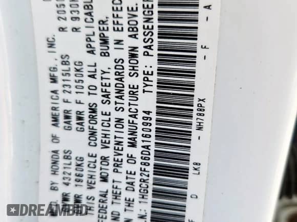 2013 Honda Accord EX-L с VIN 1HGCR2F86DA160994, выставлен на аукционе Copart как лот 81394335 с пробегом 149 823 миль миль и Списание • Salvage title. История ставок и продаж доступна на DreamBid. Изображение 12.