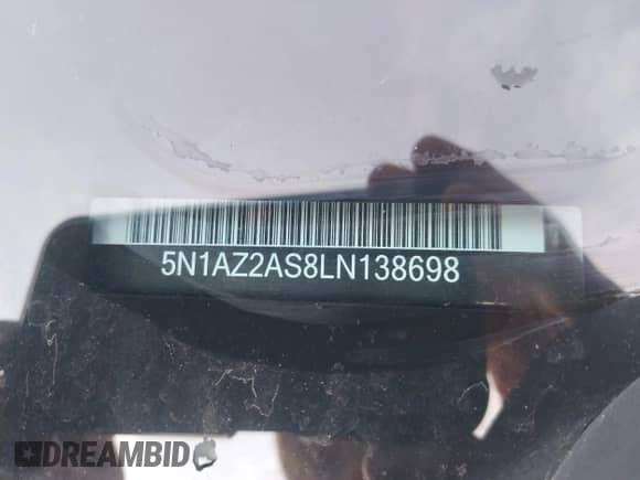 2020 Nissan Murano S with VIN 5N1AZ2AS8LN138698, listed as a IAAI auction lot 42681193 with 62,059 mi miles and . Bid and sale history available at DreamBid. Image 9.