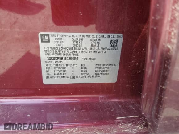 2014 Chevrolet Silverado 1500 LT with VIN 3GCUKREH1EG264894, listed as a Copart auction lot 53099785 with 194,118 mi miles and Salvage title. Bid and sale history available at DreamBid. Image 12.