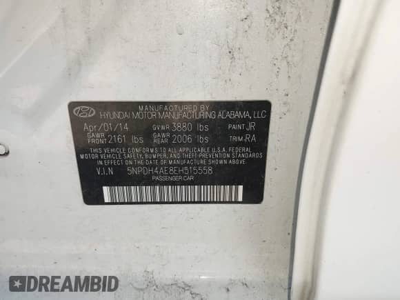 2014 Hyundai Elantra SE with VIN 5NPDH4AE8EH515558, listed as a IAAI auction lot 43496639 with 120,874 mi miles and . Bid and sale history available at DreamBid. Image 9.