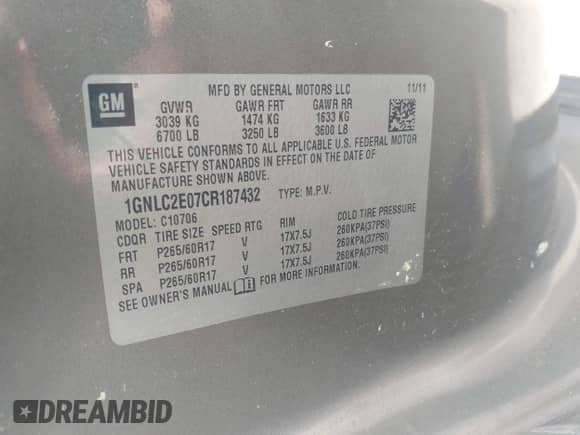 2012 Chevrolet Tahoe Commercial с VIN 1GNLC2E07CR187432, выставлен на аукционе IAAI как лот 42126539 с пробегом 169 607 миль миль и . История ставок и продаж доступна на DreamBid. Изображение 9.