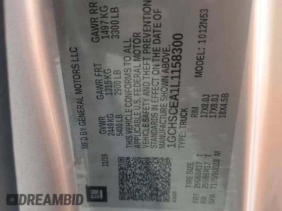 2020 Chevrolet Colorado 2WD LT with VIN 1GCHSCEA1L1158300, listed as a Copart auction lot 60923805 with 92,191 mi miles and Salvage title. Bid and sale history available at DreamBid. Image 12.