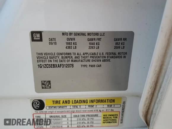 2010 Chevrolet Malibu 1LT с VIN 1G1ZC5EBXAF312078, выставлен на аукционе Copart как лот 67620115 с пробегом 139 322 миль миль и Списание • Salvage title. История ставок и продаж доступна на DreamBid. Изображение 12.