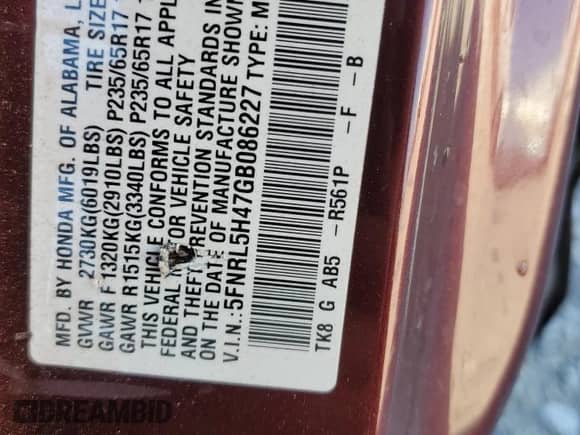 2016 Honda Odyssey EX с VIN 5FNRL5H47GB086227, выставлен на аукционе Copart как лот 81747984 с пробегом 60 837 миль миль и Чистый • Clean title. История ставок и продаж доступна на DreamBid. Изображение 14.