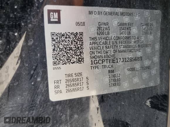 2018 Chevrolet Colorado 4WD ZR2 с VIN 1GCPTEE17J1285683, выставлен на аукционе Copart как лот 53403295 с пробегом 83 671 миль миль и Чистый • Clean title. История ставок и продаж доступна на DreamBid. Изображение 12.