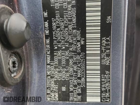 2009 Toyota Sienna XLE with VIN 5TDBK22C59S025170, listed as a Copart auction lot 70944055 with 267,429 mi miles and Non repairable. Bid and sale history available at DreamBid. Image 13.