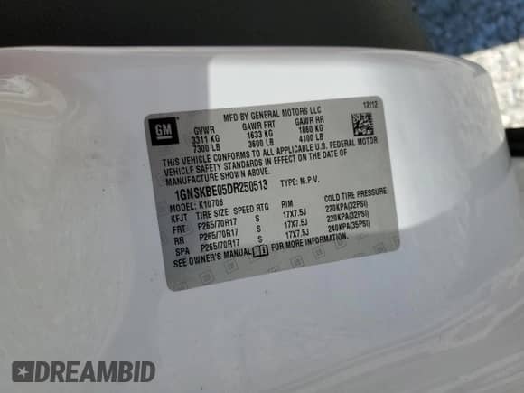 2013 Chevrolet Tahoe LT z VIN 1GNSKBE05DR250513, wystawiony jako Copart lot #71585735 z przebiegiem 199 451 mil mil oraz Szkoda całkowita • Salvage title. Historia ofert i sprzedaży dostępna na DreamBid. Obrazek 13.