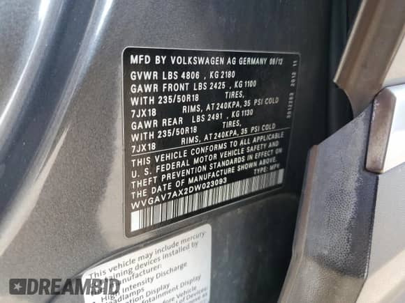 2013 Volkswagen Tiguan SE с VIN WVGAV7AX2DW023093, выставлен на аукционе Copart как лот 64694405 с пробегом 137 460 миль миль и Списание • Salvage title. История ставок и продаж доступна на DreamBid. Изображение 13.