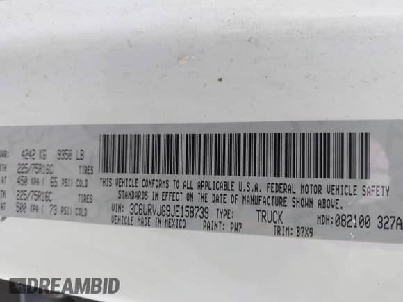 2018 Ram ProMaster Cargo с VIN 3C6URVJG9JE158739, выставлен на аукционе IAAI как лот 42594890 с пробегом 604 343 миль миль и . История ставок и продаж доступна на DreamBid. Изображение 9.