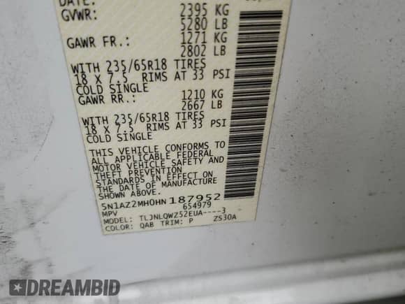 2017 Nissan Murano S с VIN 5N1AZ2MH0HN187952, выставлен на аукционе Copart как лот 86468305 с пробегом 83 215 миль миль и Списание • Salvage title. История ставок и продаж доступна на DreamBid. Изображение 14.