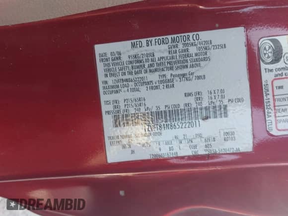 2006 Ford Mustang Standard с VIN 1ZVFT84N865222011, выставлен на аукционе IAAI как лот 42523400 с пробегом 234 756 миль миль и . История ставок и продаж доступна на DreamBid. Изображение 9.