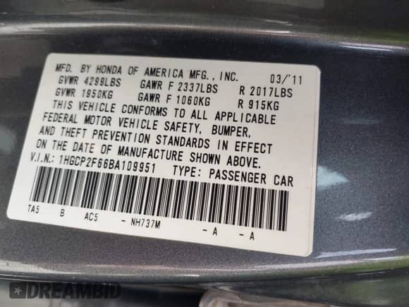 2011 Honda Accord SE с VIN 1HGCP2F66BA109951, выставлен на аукционе IAAI как лот 43038881 с пробегом 243 000 миль миль и . История ставок и продаж доступна на DreamBid. Изображение 9.