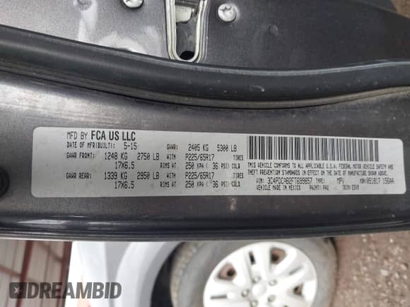 2015 Dodge Journey American Value with VIN 3C4PDCAB2FT699857, listed as a IAAI auction lot 43412015 with 155,986 mi miles and . Bid and sale history available at DreamBid. Image 9.