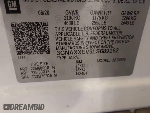 2020 Chevrolet Equinox Premier с VIN 3GNAXXEV3LS689162, выставлен на аукционе IAAI как лот 43133219 с пробегом 108 168 миль миль и . История ставок и продаж доступна на DreamBid. Изображение 9.