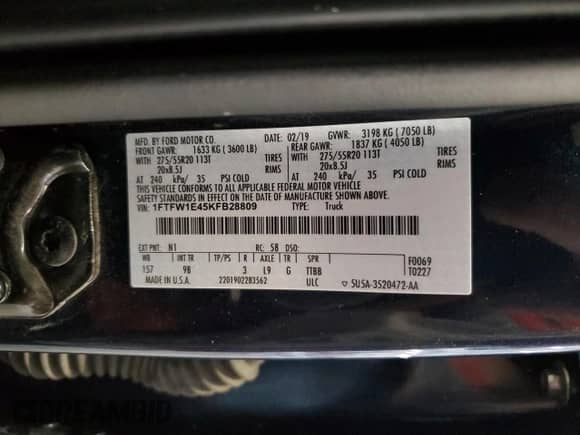 2019 Ford F-150 XL with VIN 1FTFW1E45KFB28809, listed as a Copart auction lot 80252765 with 103,247 mi miles and Salvage title. Bid and sale history available at DreamBid. Image 12.