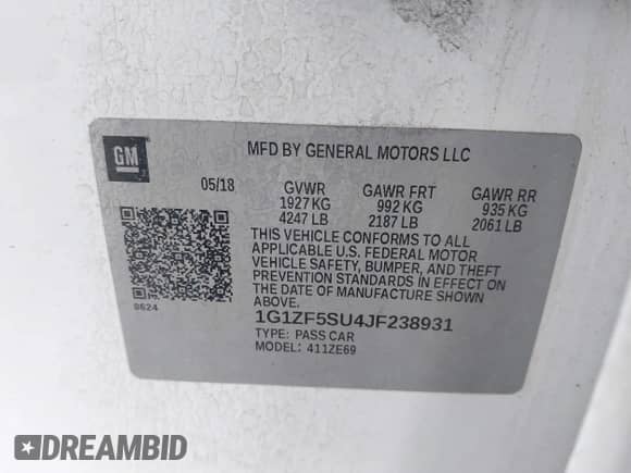 2018 Chevrolet Malibu Hybrid с VIN 1G1ZF5SU4JF238931, выставлен на аукционе IAAI как лот 42752556 с пробегом 208 167 миль миль и . История ставок и продаж доступна на DreamBid. Изображение 9.