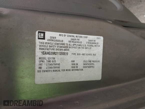 2001 Chevrolet Express with VIN 1GAHG39R211200819, listed as a IAAI auction lot 42444773 with 198,544 mi miles and . Bid and sale history available at DreamBid. Image 9.